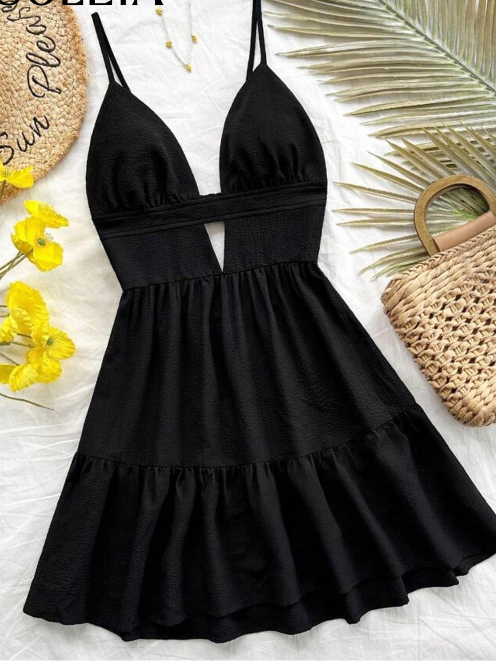 Black Mini Dress with V-Cut Bodice